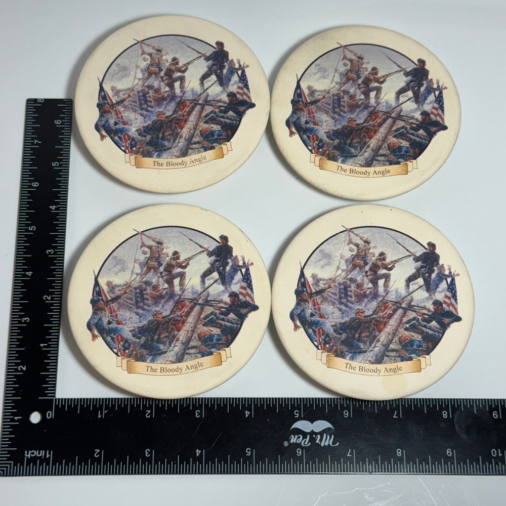4 Civil‎ War Bloody Angle Ceramic Coasters Union Confederate Battle Art History